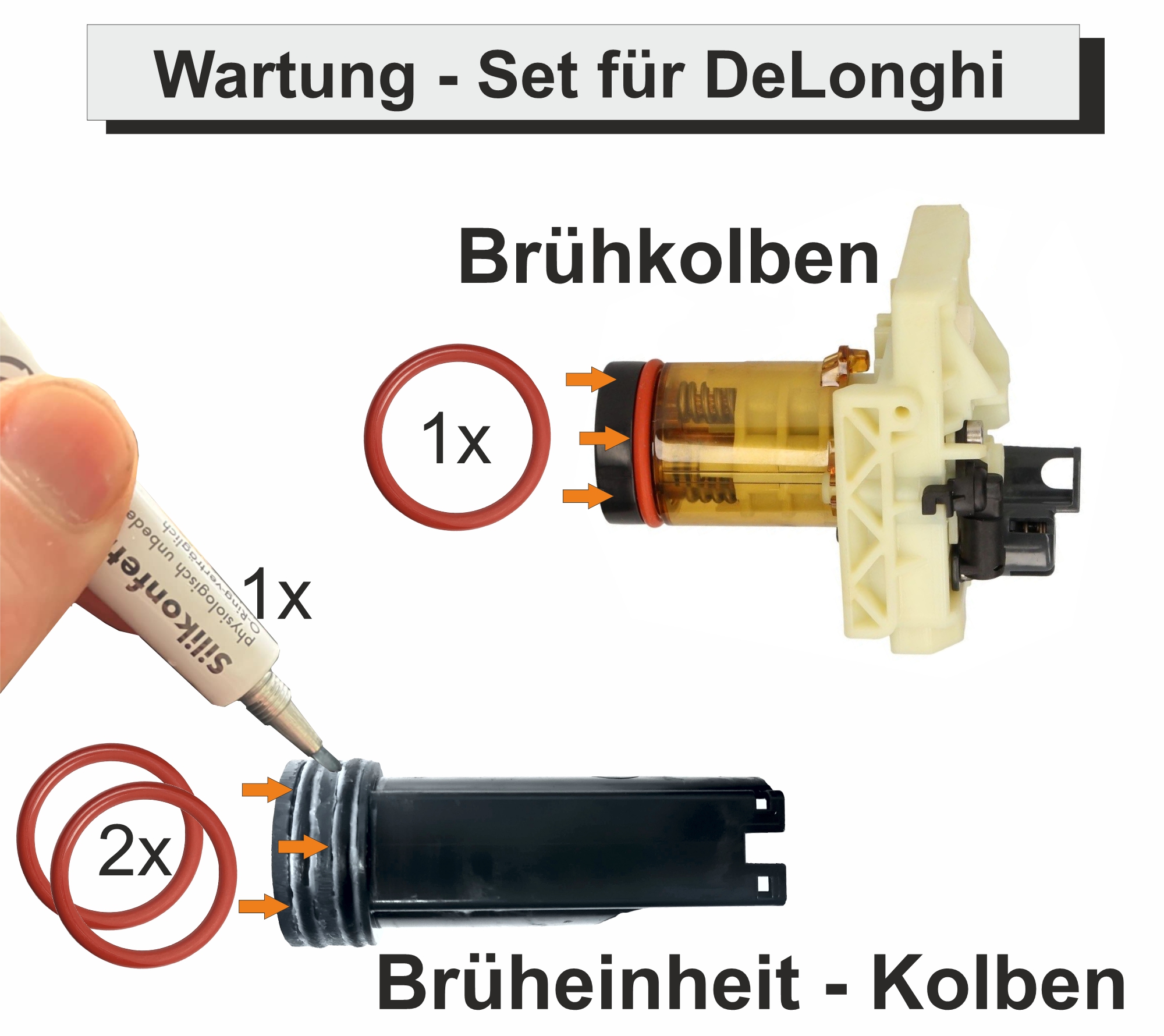 Pflegeset 3 Dichtungen und 1 Silikonfett passend für DeLonghi Kaffeevollautomat