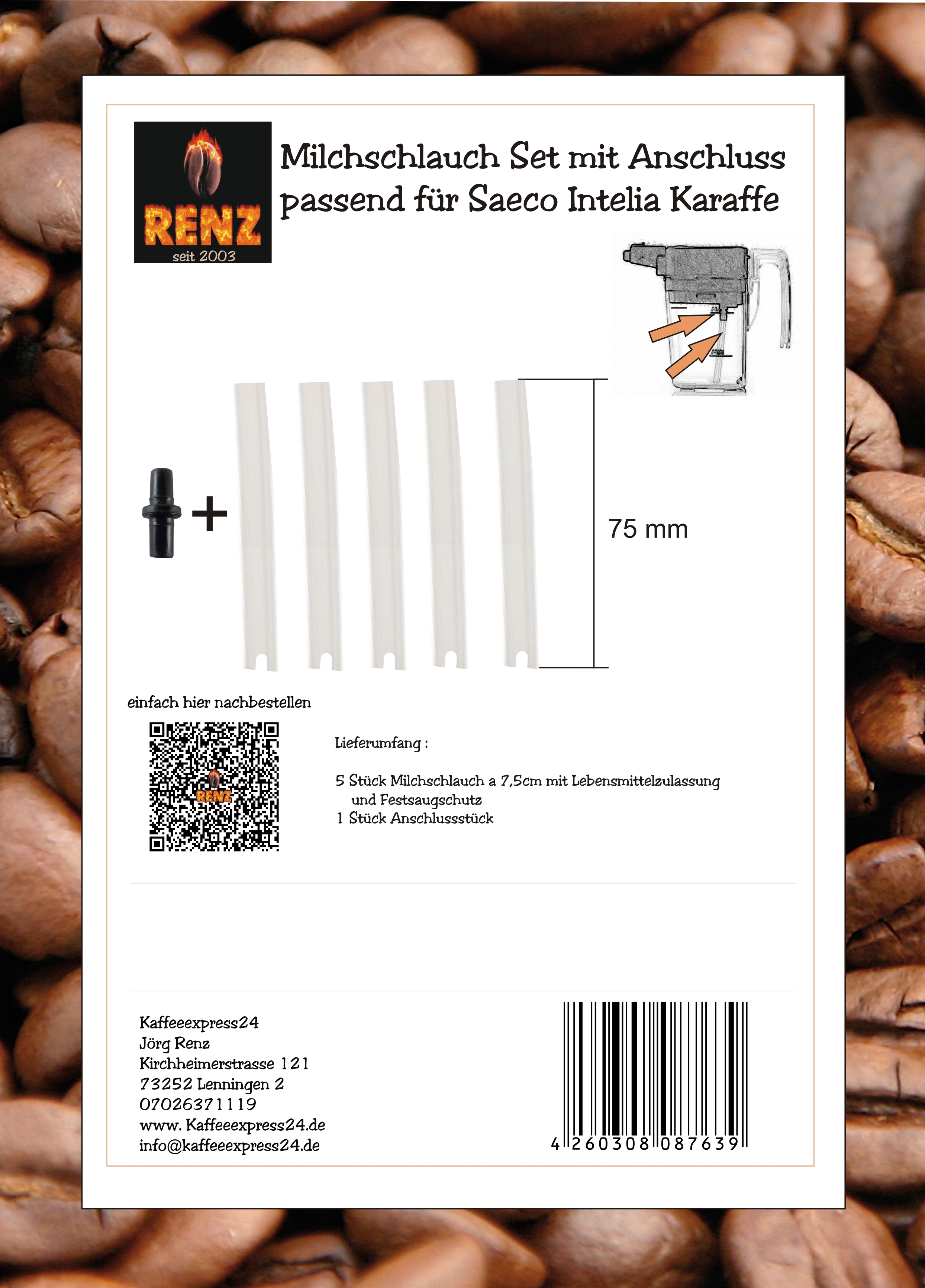 Milch-Schlauch Set mit Anschluss passend für Saeco Intelia Karaffe