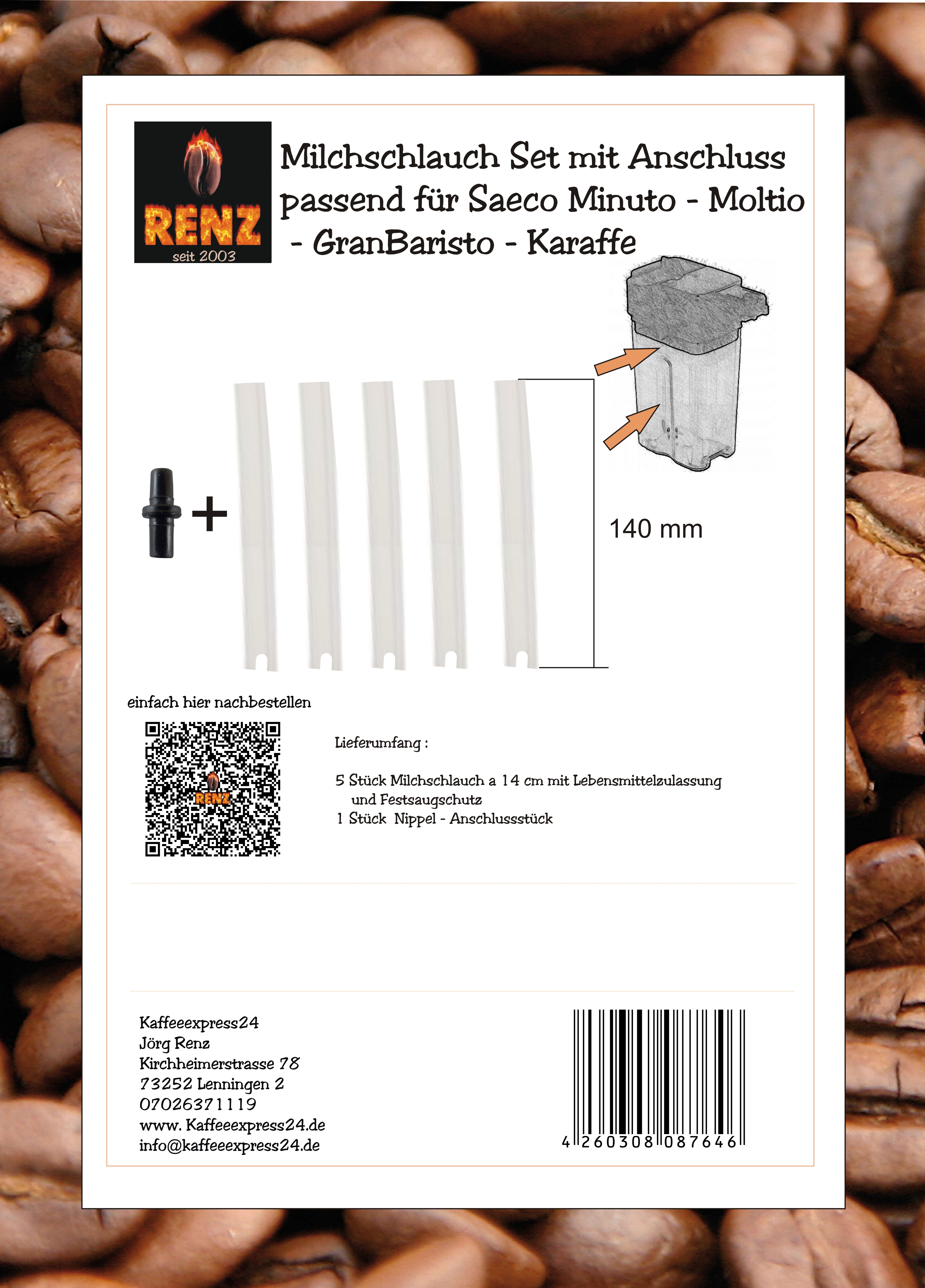 Milch-Schlauch Set mit Anschluss passend für Saeco Minuto Moltio Gran - Pico Baristo Karaffe