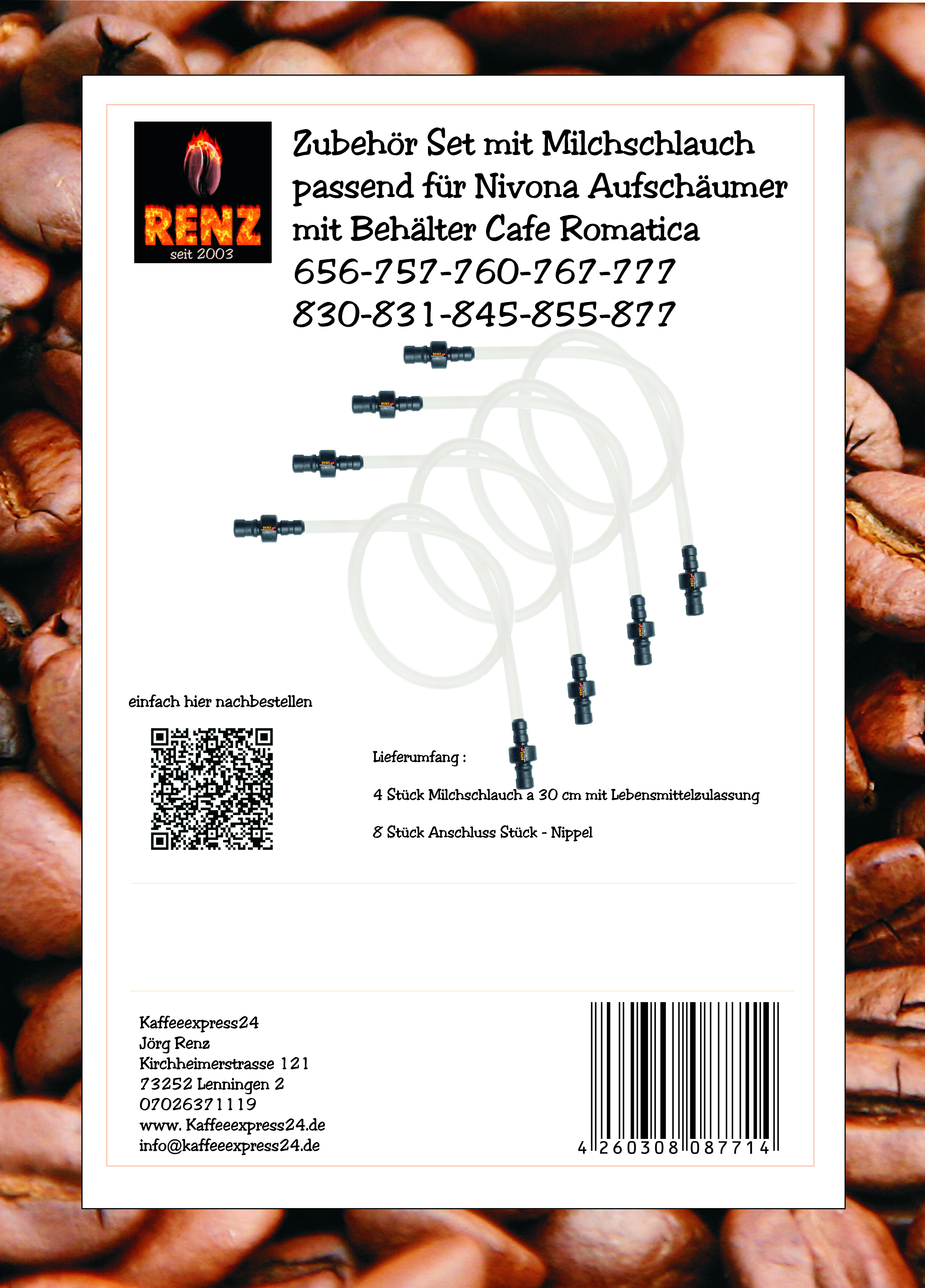 Zubehör Set mit Milchschlauch passend für Nivona Aufschäumer mit Behälter Cafe Romatica 656-757-760-