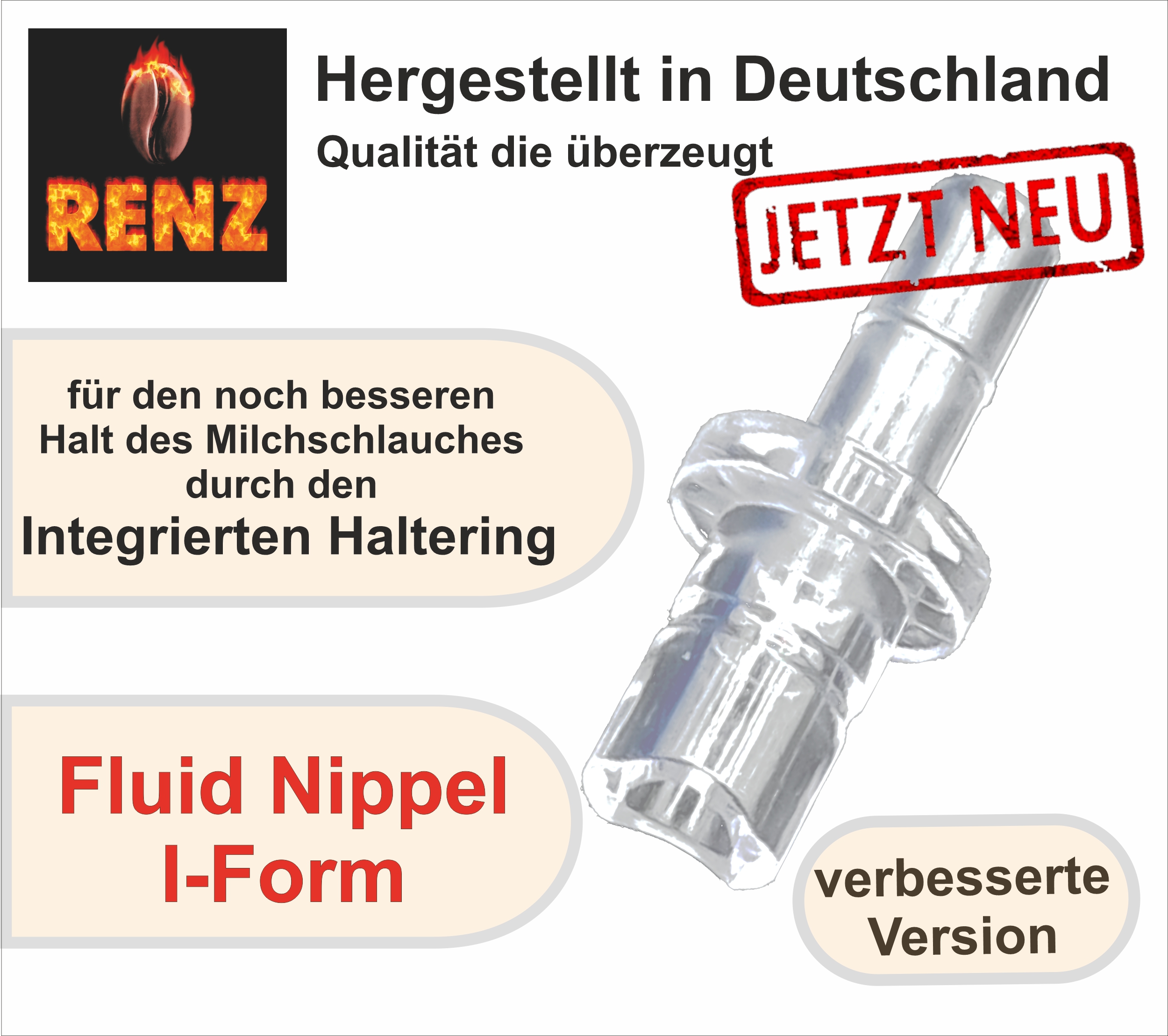 3 Fluid Nippel I-Form mit Haltering passend Jura Milchschlauch