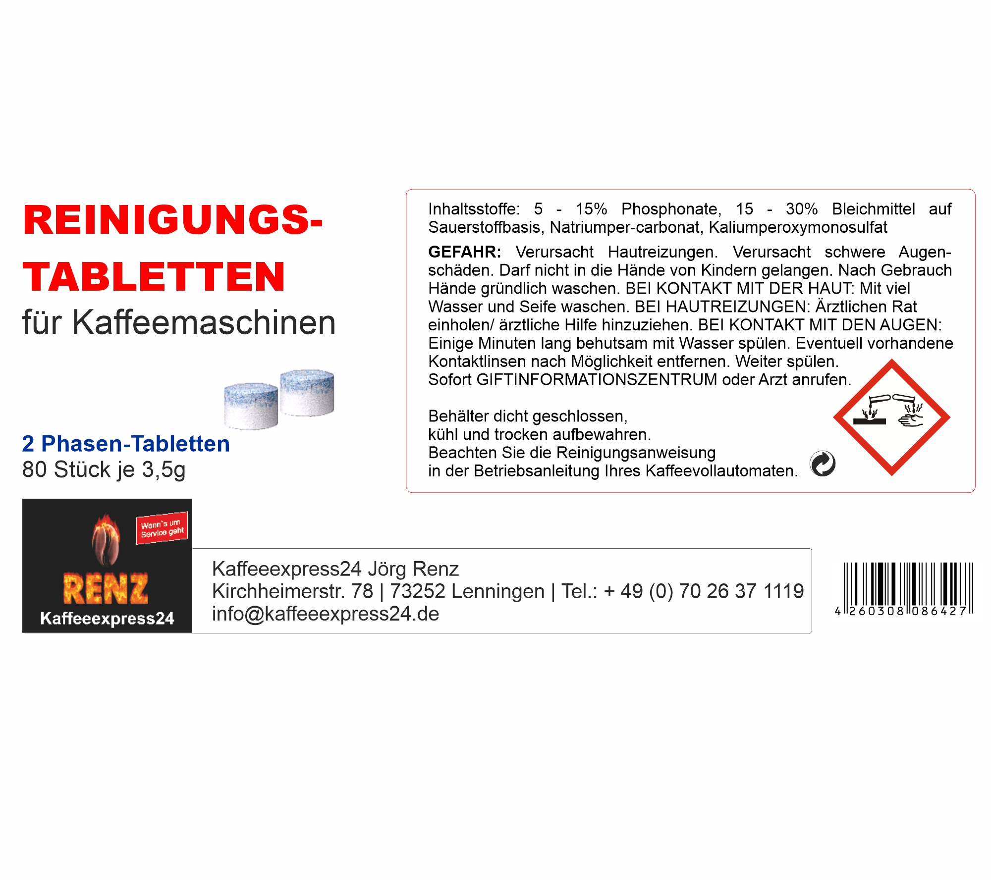 80 Stk - 2 Phasen Reinigungstabletten passend für Jura Kaffeevollautomaten à 3,5 g