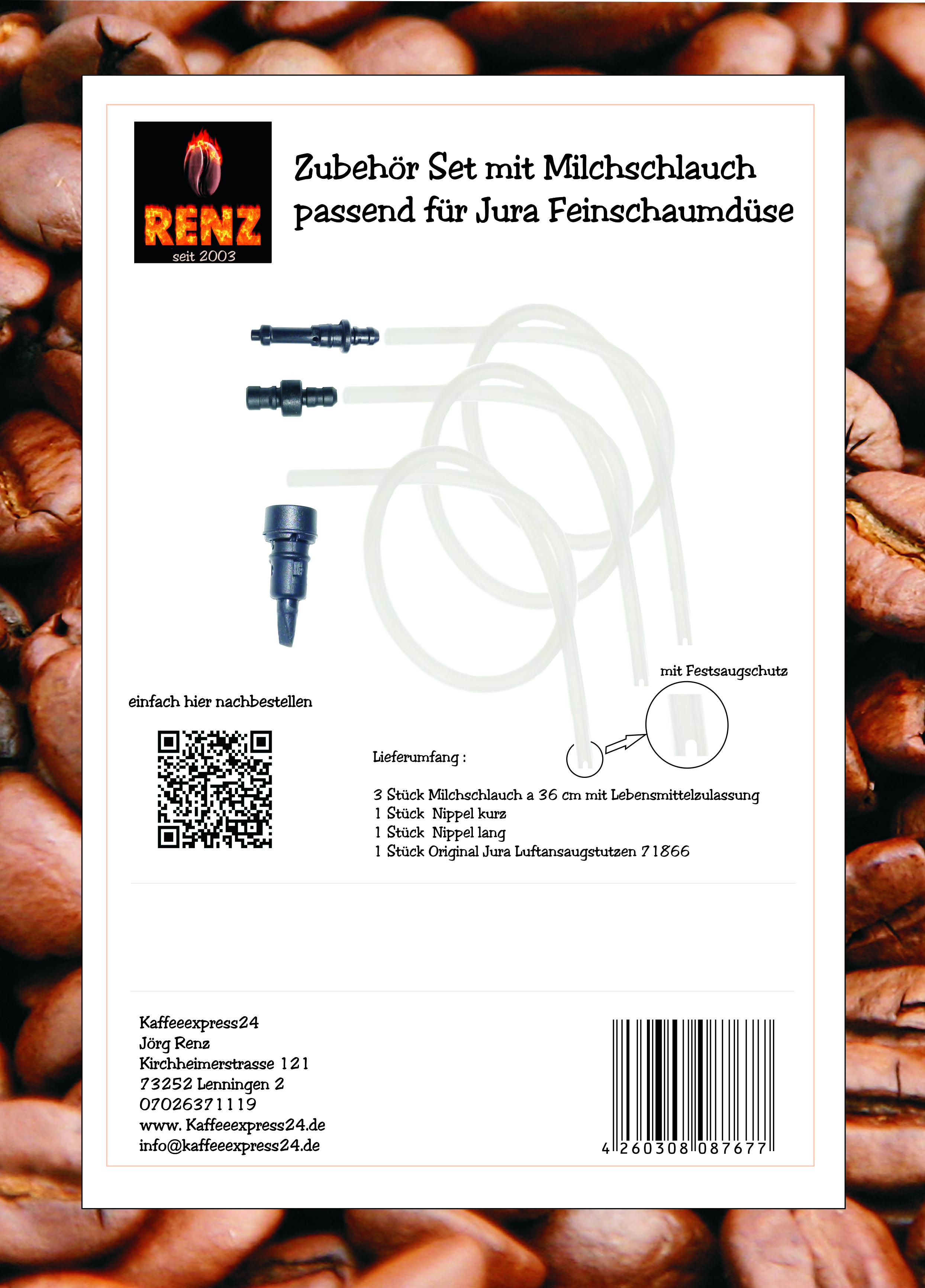 Zubehör Set mit Milchschlauch passend für Jura Feinschaumdüsen