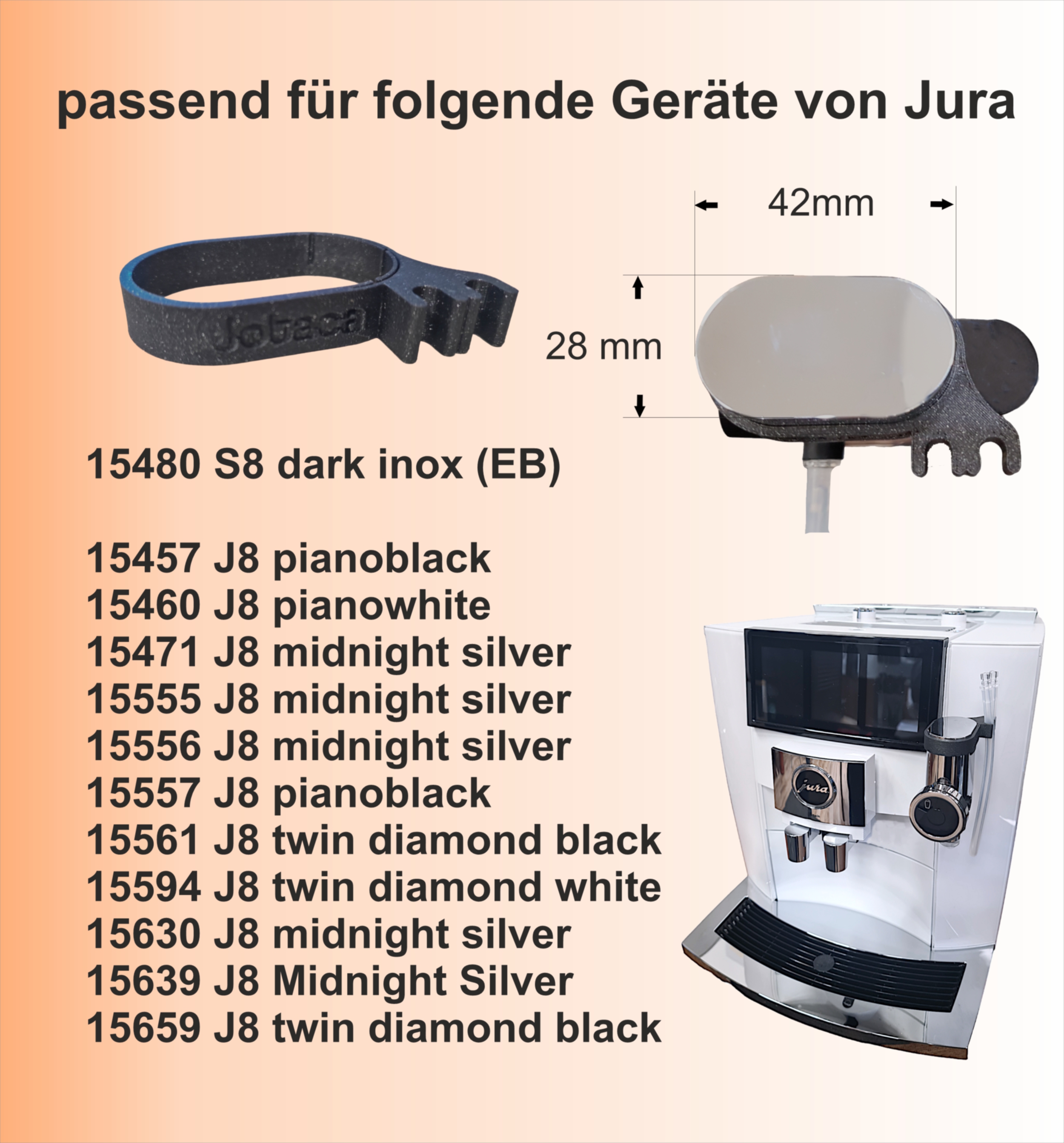 Jotaca Milchschlauchhalter Befestigung passend Jura Kaffeevollautomat J8 J8-twin S8(EB) ab Baujahr 2023