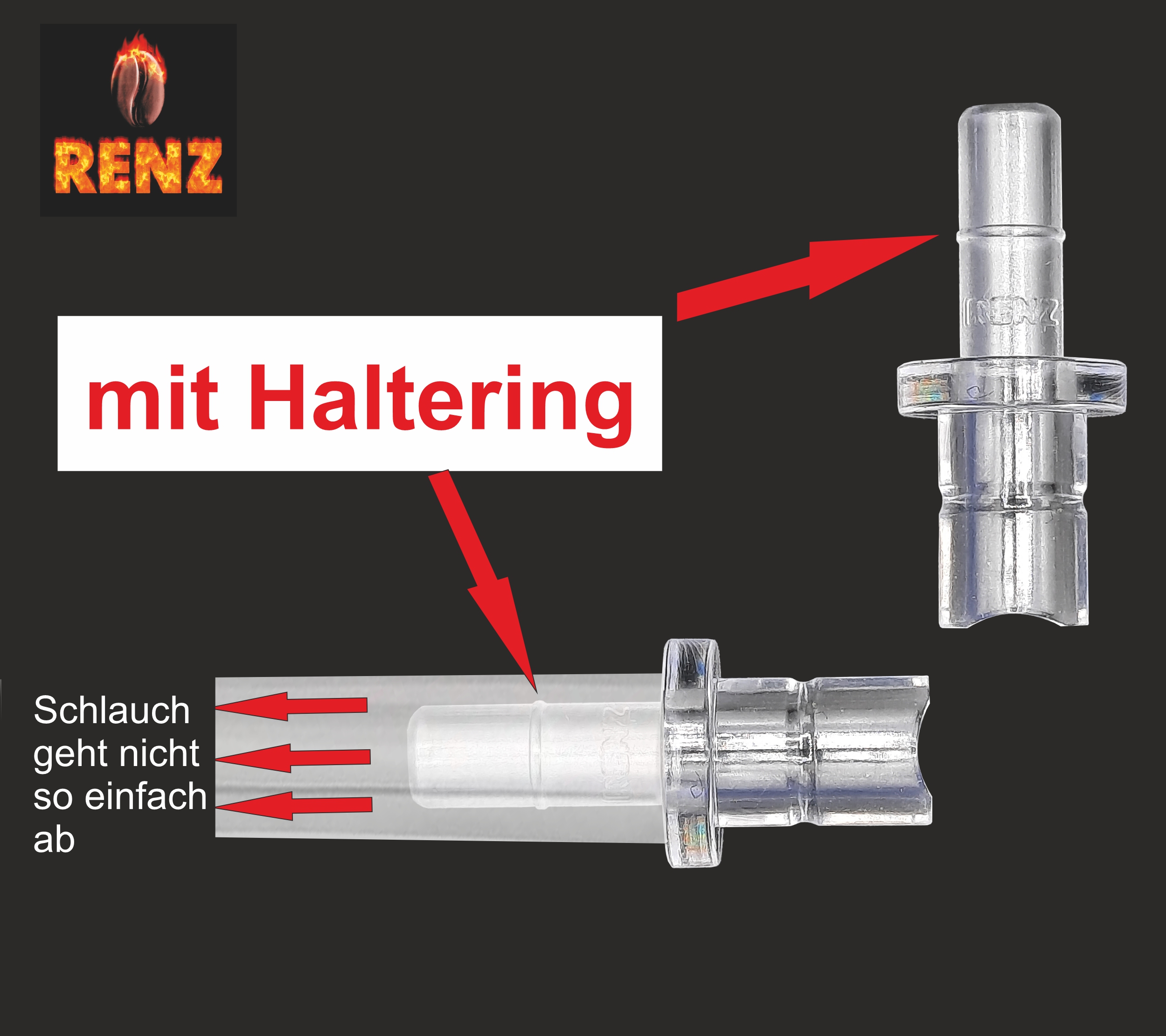 3 Fluid Nippel I-Form mit Haltering passend Jura Milchschlauch