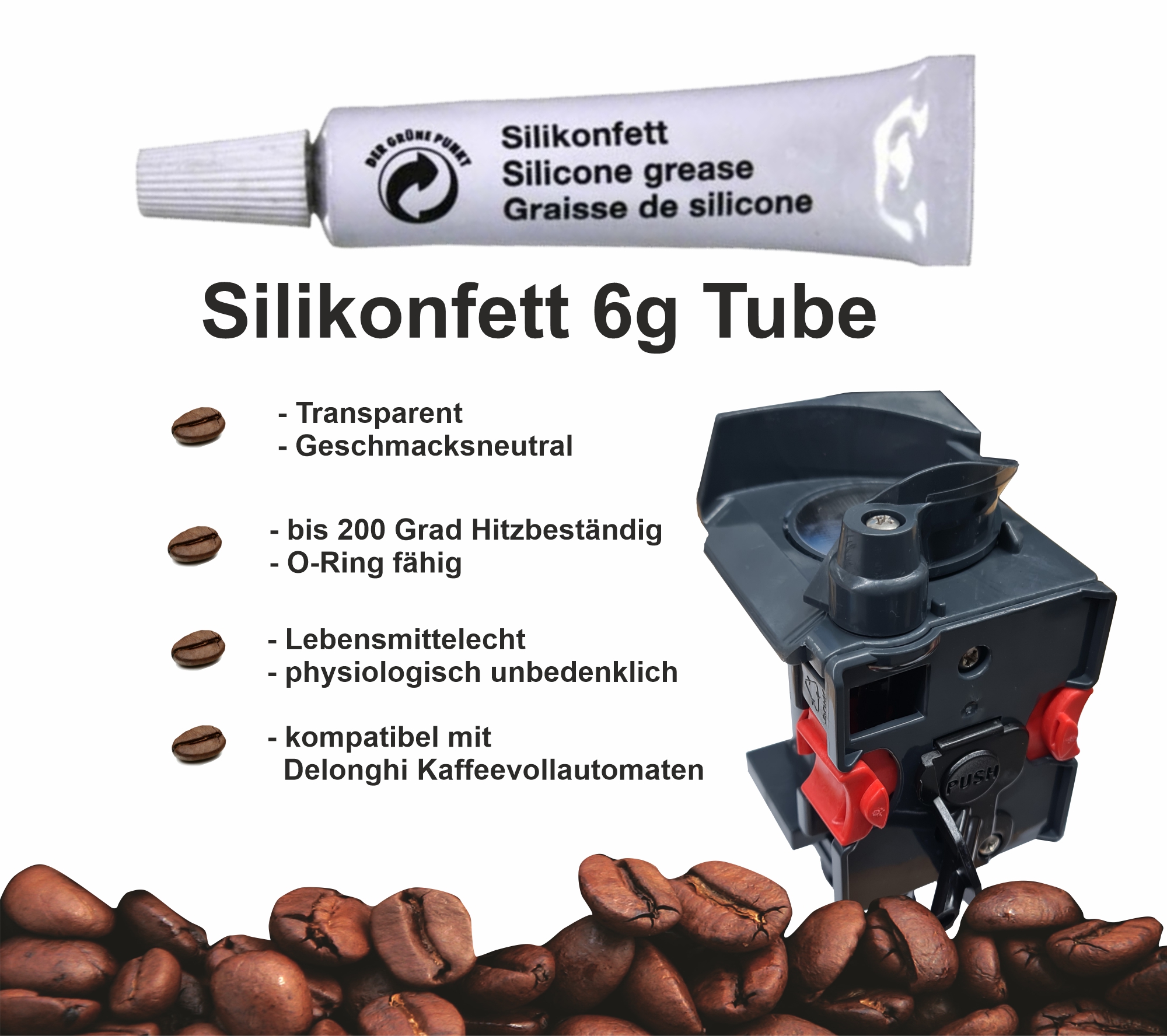 Pflegeset 3 Dichtungen und 1 Silikonfett passend für DeLonghi Kaffeevollautomat